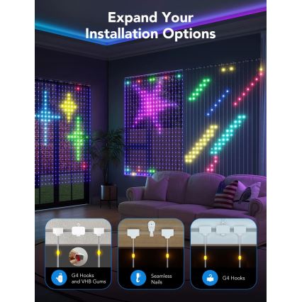 Govee - RGBIC Curtain Apšvietimas 520 LED 1,5x2m Wi-Fi IP65