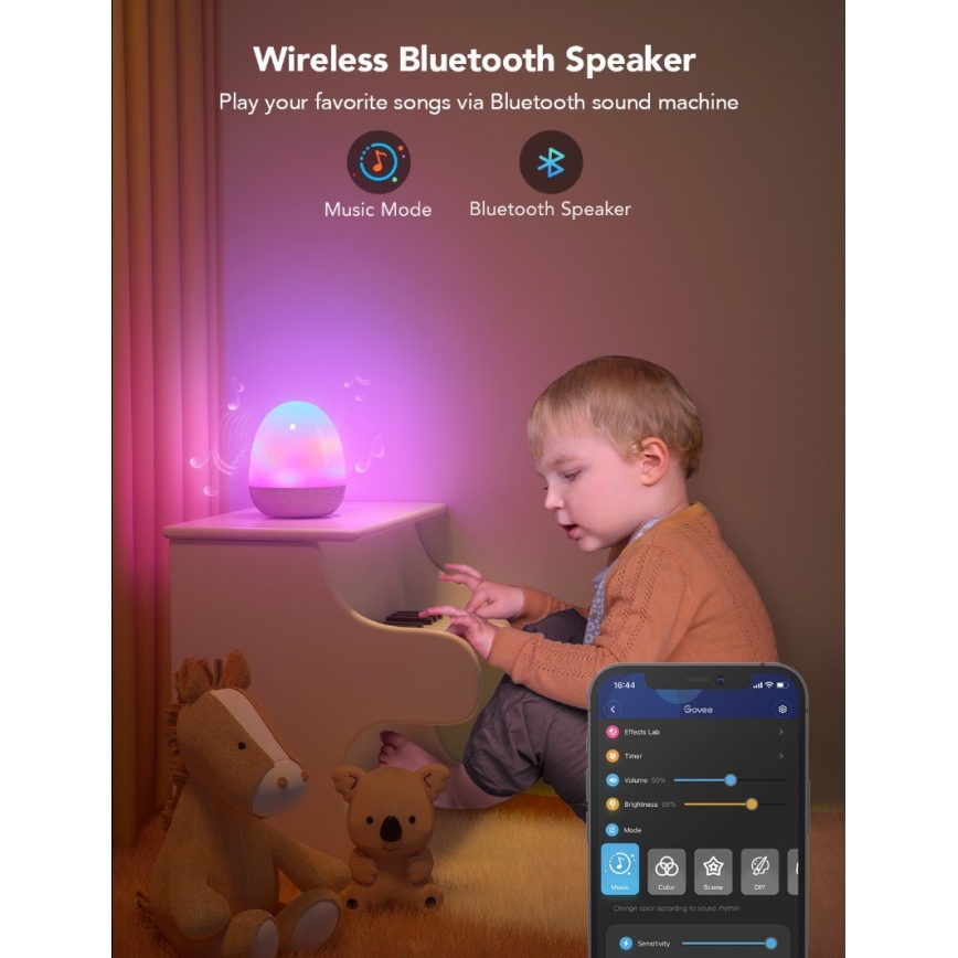 Govee - RGBIC išmanusis naktinis LED šviestuvas su garsiakalbiu ir Wi-Fi jungtimi