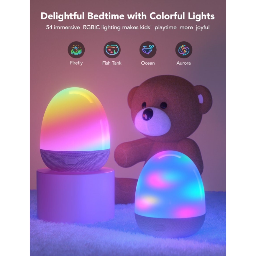 Govee - RGBIC išmanusis naktinis LED šviestuvas su garsiakalbiu ir Wi-Fi jungtimi