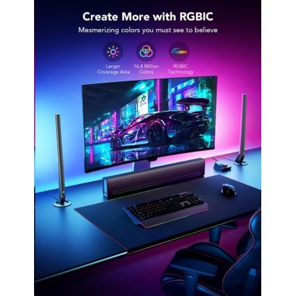 Govee - RINKINYS 2x Smart Gaming Wi-Fi LED RGBIC paneliai + Smart Dual juoda + nuotolinio valdymo pultas