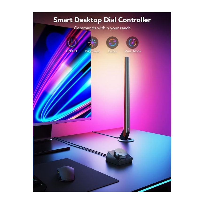 Govee - RINKINYS 2x Smart Gaming Wi-Fi LED RGBIC paneliai + Smart Dual juoda + nuotolinio valdymo pultas