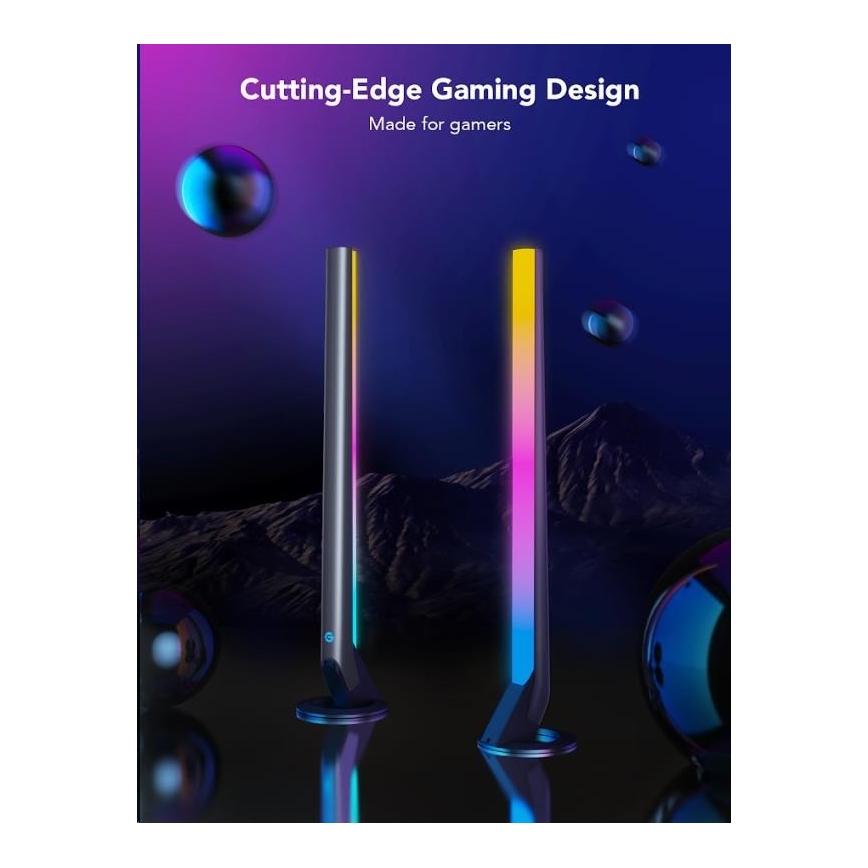 Govee - RINKINYS 2x Smart Gaming Wi-Fi LED RGBIC paneliai + Smart Dual juoda + nuotolinio valdymo pultas