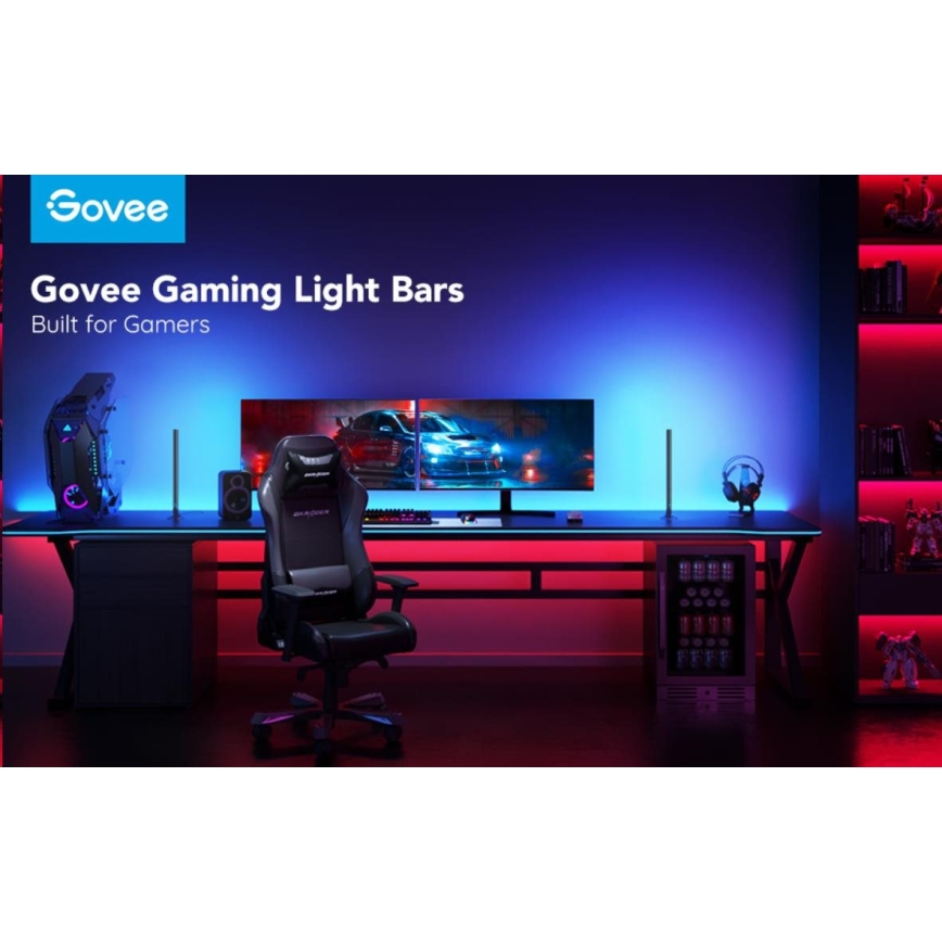 Govee - RINKINYS 2x Smart Gaming Wi-Fi LED RGBIC paneliai + Smart Dual juoda + nuotolinio valdymo pultas