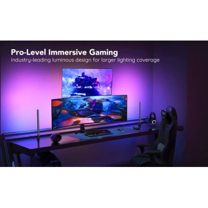 Govee - RINKINYS 2x Smart Gaming Wi-Fi LED RGBIC paneliai + Smart Dual juoda + nuotolinio valdymo pultas