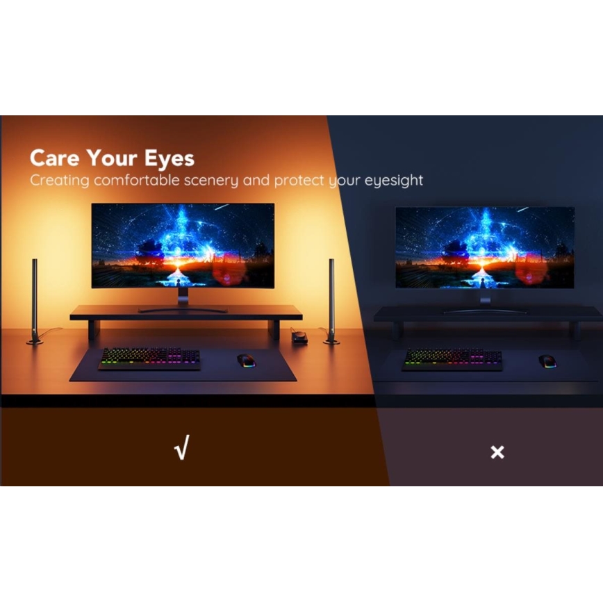 Govee - RINKINYS 2x Smart Gaming Wi-Fi LED RGBIC paneliai + Smart Dual juoda + nuotolinio valdymo pultas