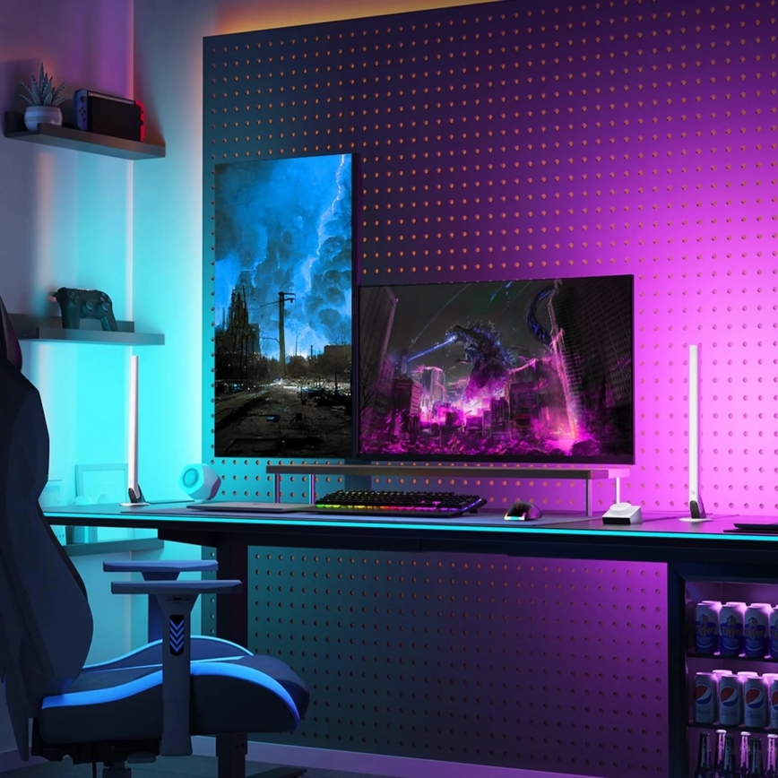 Govee - RINKINYS 2x Smart Gaming Wi-Fi LED RGBIC panelės + Smart Dual balta + nuotolinio valdymo pultas