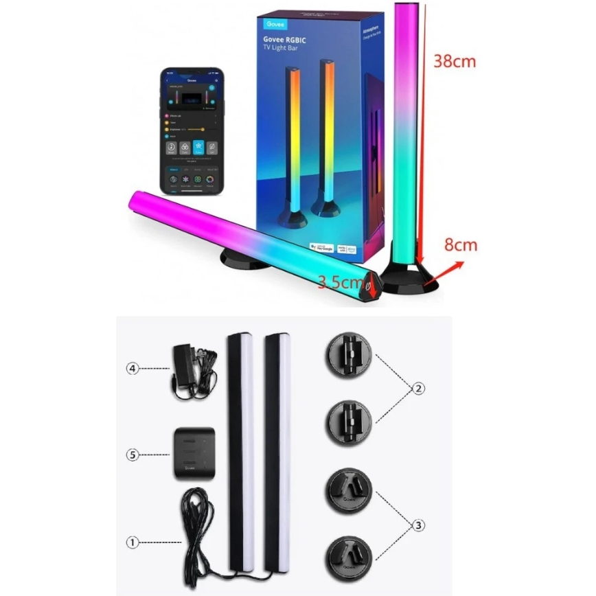 Govee - SMART LED RGBIC panelis 38 cm skirtas TV 43-75 - 2 vnt. Wi-Fi