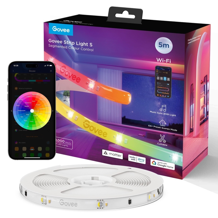 Govee - Wi-Fi RGBICW Smart PRO LED juosta 5m MATTER  - itin patvarus