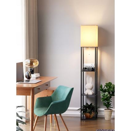 Grindinė lempa su lentynėlėmis 1xE27/40W/230V 160 cm juoda/balta
