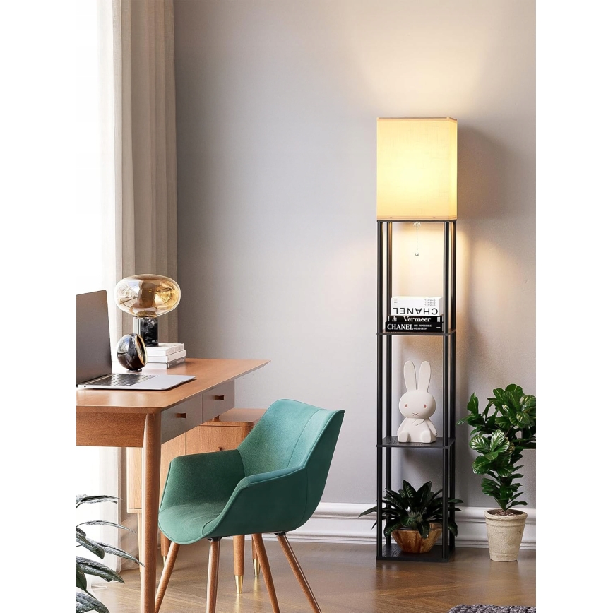 Grindinė lempa su lentynėlėmis 1xE27/40W/230V 160 cm juoda/balta