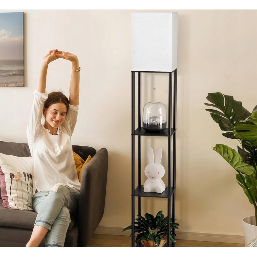 Grindinė lempa su lentynėlėmis 1xE27/40W/230V 160 cm juoda/balta