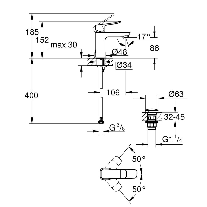 GROHE 1018572430 - praustuvo maišytuvas DICE S juodas