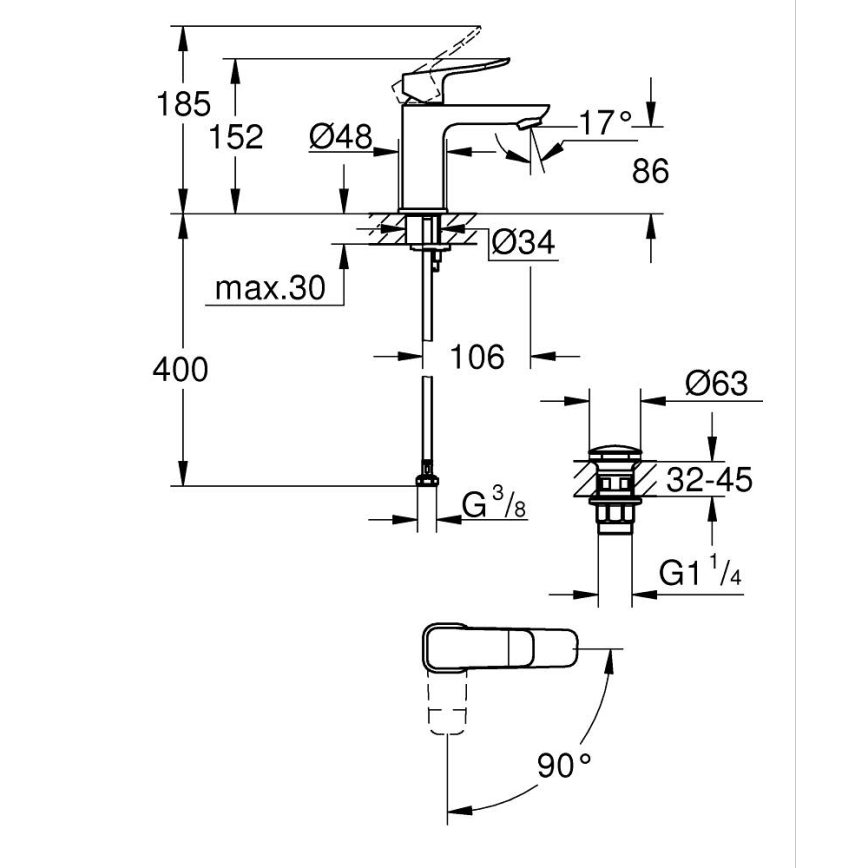 GROHE 1018612430 - Praustuvo maišytuvas DICE S juodas