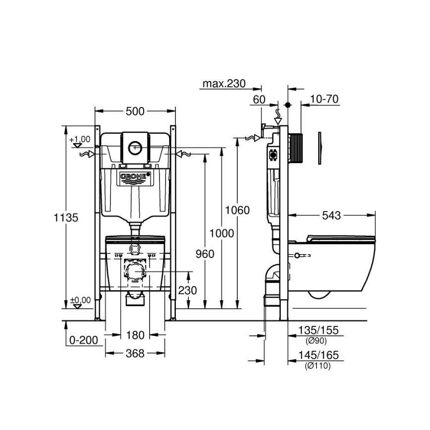 GROHE 103843SH00 - 5 viename rinkinys SOLIDO COMPACT 1,13 m keramika/balta