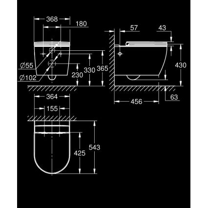 GROHE 103848SH00 - Pakabinamas unitazas START ROUND CERAMIC 368 × 543 mm patvari balta