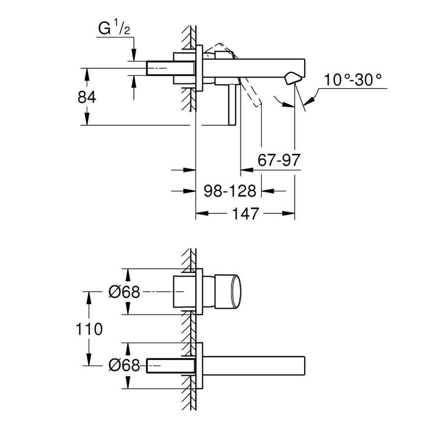 GROHE 19575001 - Praustuvo maišytuvas CONCETTO 147 mm, dvi montavimo angos, blizgus chromas
