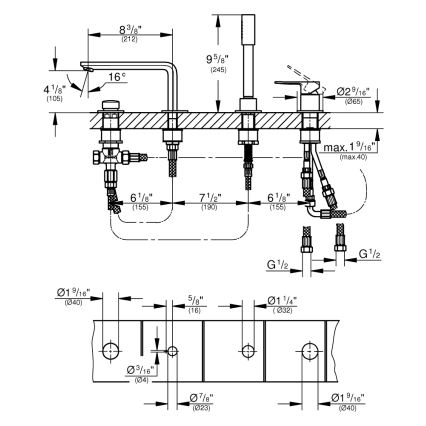GROHE 19577001 - Keturių skylių vonios maišytuvas LINEARE, blizgus chromas