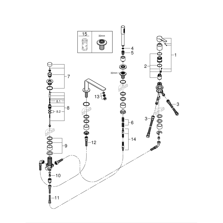 GROHE 19577001 - LINEARE keturių skylių vonios komplektas, blizgus chromas