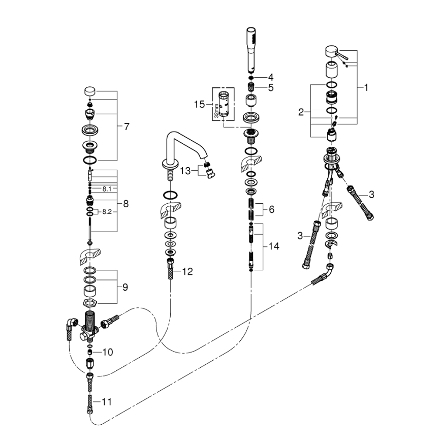 GROHE 19578DL1 - keturių skylių vonios maišytuvo komplektas ESSENCE, bronzinis