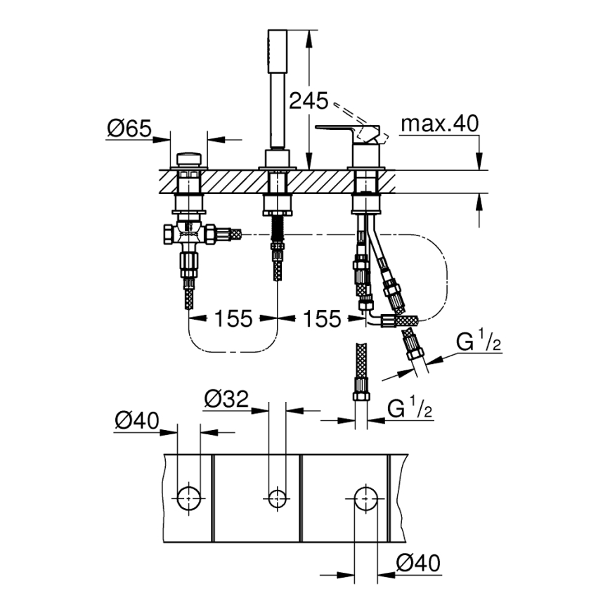 GROHE 19965001 - trijų angų vonios maišytuvas LINEARE, blizgus chromas