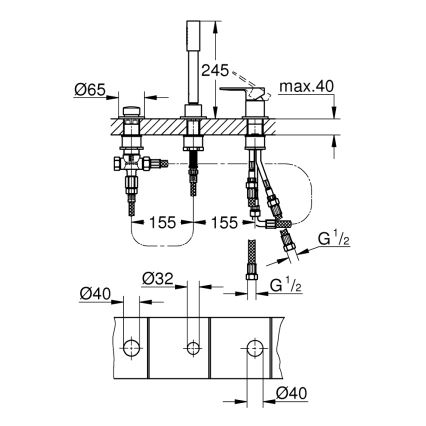 GROHE 19965001 - trijų skylių vonios maišytuvas LINEARE blizgus chromas
