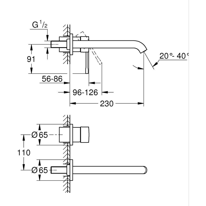 GROHE 19967GL1 - Dviejų skylių praustuvo maišytuvas ESSENCE 230 mm auksinis