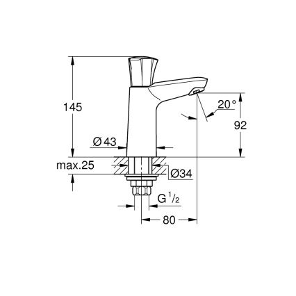 GROHE 20186001 - stacionarus vožtuvas COSTA L, DN 15, blizgus chromas