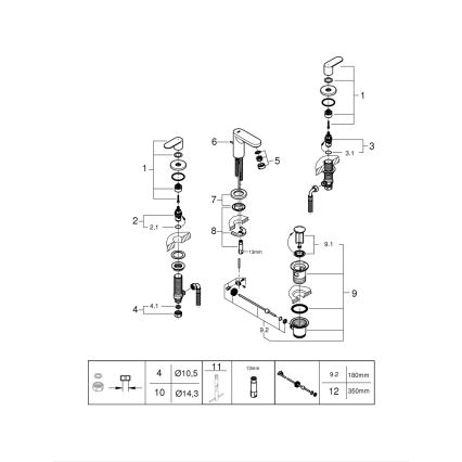 GROHE 20187000 - praustuvo trijų skylių maišytuvas EUROSMART COSMOPOLITAN DN 15 chromuotas