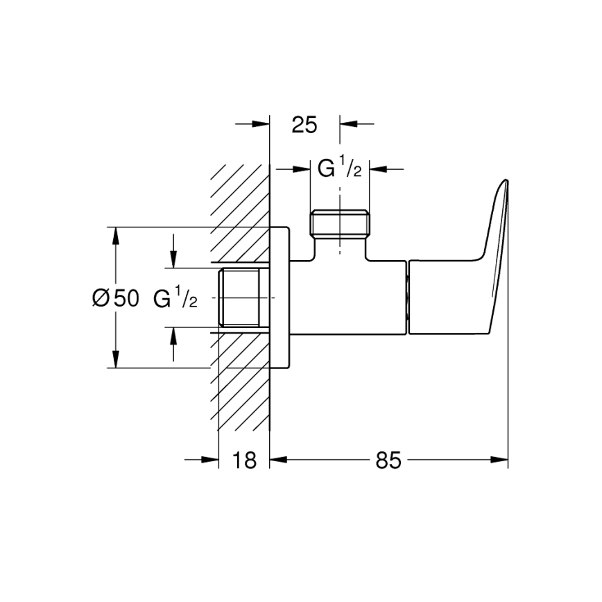 GROHE 22009001 - Kampinis ventilis DN 15, blizgus chromas