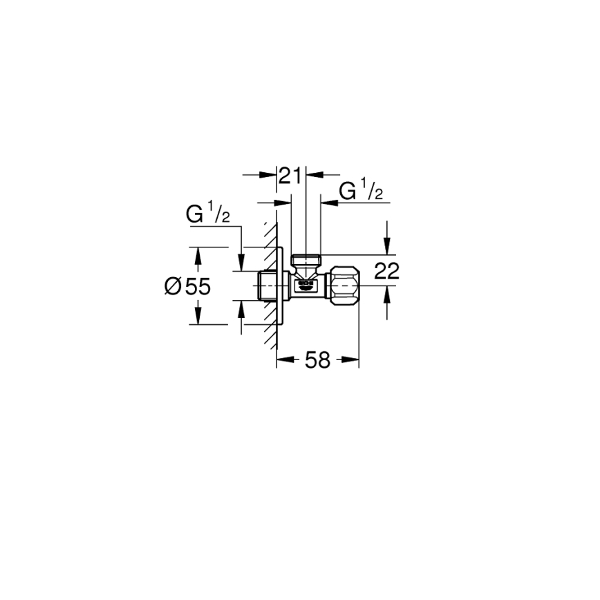 GROHE 22025000 - kampinis vožtuvas UNIVERSAL DN 15 blizgus chromas