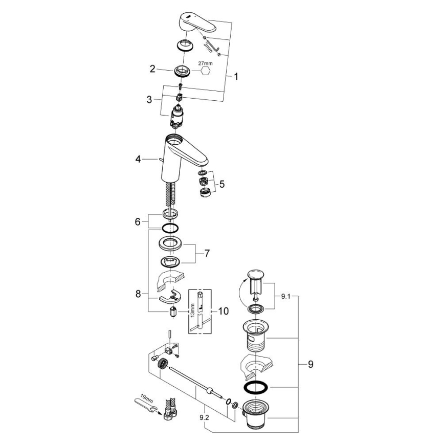 GROHE 23049002 - Praustuvo maišytuvas EURODISC COSMOPOLITAN, dydis S, chromas