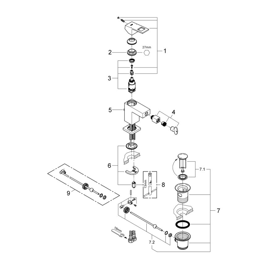 GROHE 23138000 - Bideto maišytuvas EUROCUBE blizgus chromas