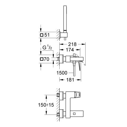 GROHE 23141000 - Vonios komplektas su maišytuvu EUROCUBE DN 15 blizgus chromas