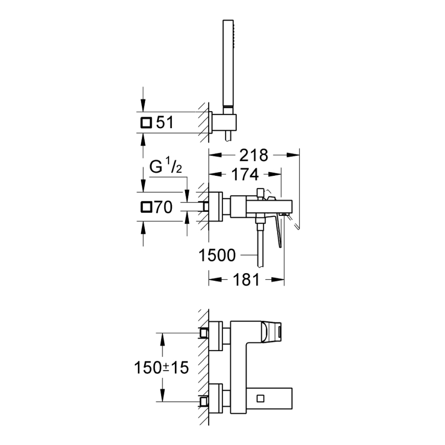 GROHE 23141000 - Vonios komplektas su maišytuvu EUROCUBE DN 15 blizgus chromas