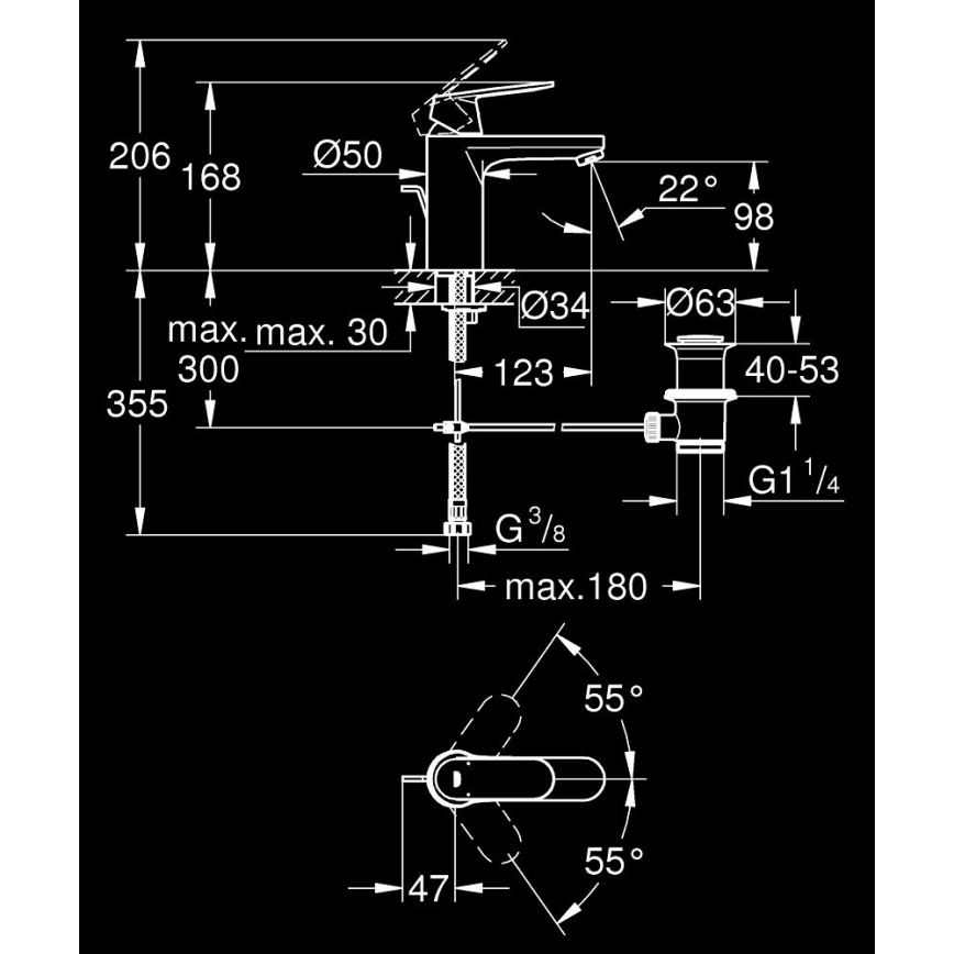 GROHE 23325000 - praustuvo maišytuvas EUROSMART COSMOPOLITAN, M dydis, chromuotas
