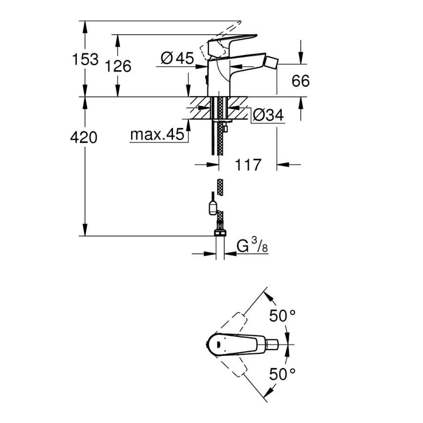 GROHE 23332001 - Bide maišytuvas BAUEDGE, S dydis, blizgus chromas