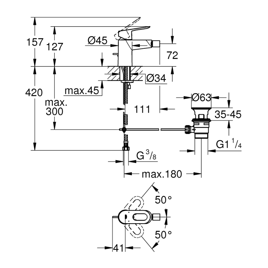 GROHE 23338000 - BAULOOP bidė maišytuvas, blizgus chromas