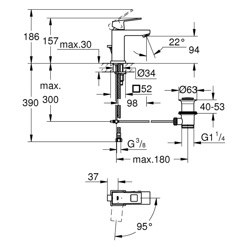 GROHE 2339000E - Praustuvo maišytuvas EUROCUBE DN 15 blizgus chromas