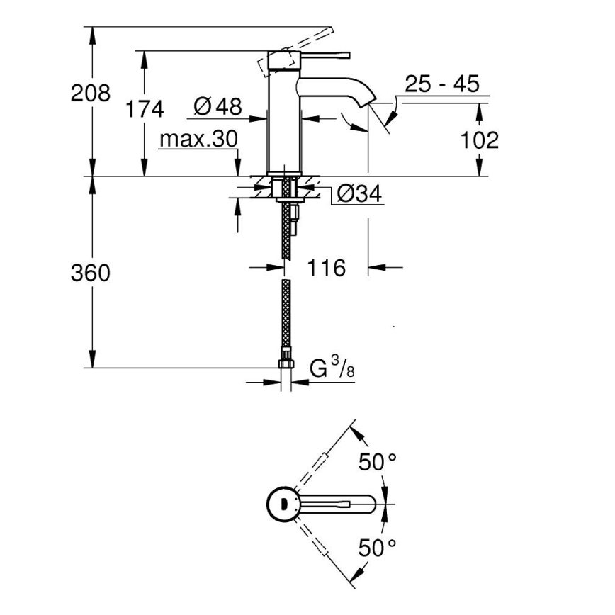 GROHE 23590DL1 - Praustuvo maišytuvas ESSENCE, S dydis, varinis
