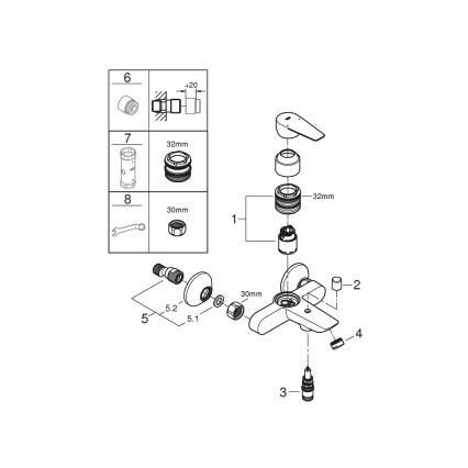 GROHE 23605001 - vonios maišytuvas BAUEDGE 150±15 mm blizgus chromas