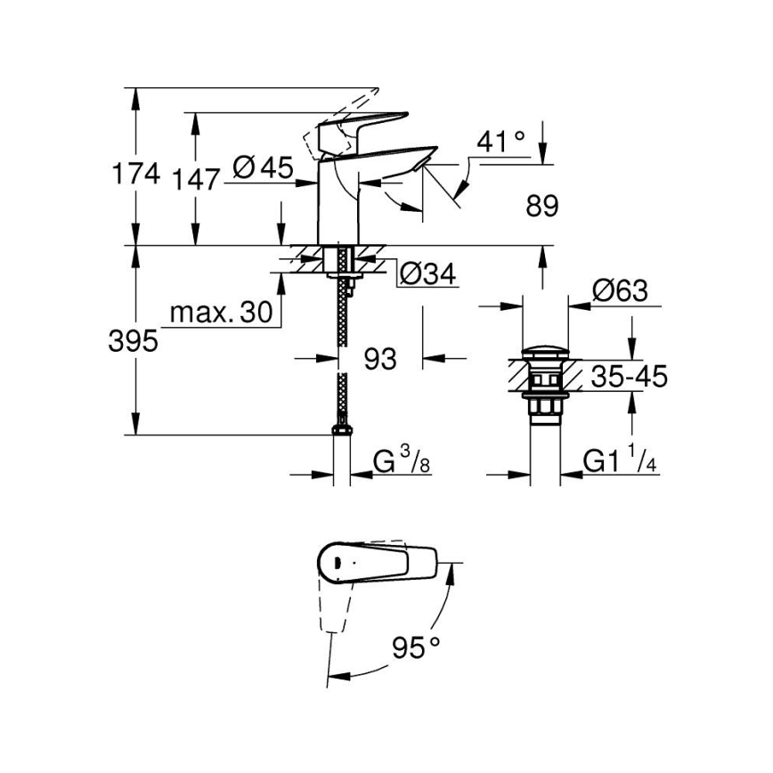GROHE 23900001 - Praustuvo maišytuvas START EDGE dydis S blizgus chromas