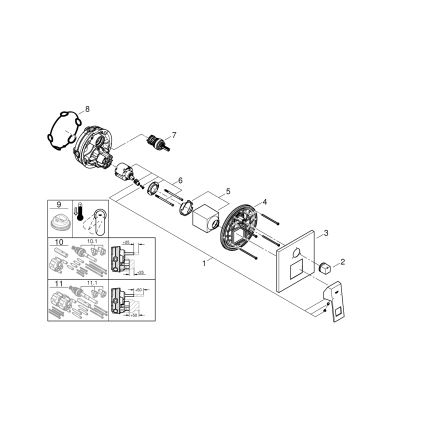GROHE 24094000 - EUROCUBE maišytuvas su 3 krypčių perjungikliu, blizgiu chromu