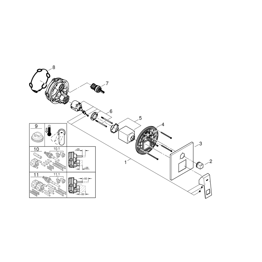 GROHE 24094000 - EUROCUBE maišytuvas su 3 krypčių perjungikliu, blizgiu chromu