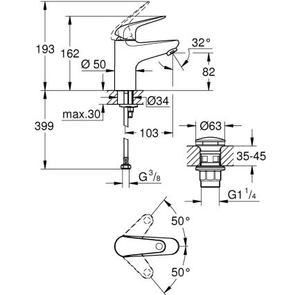 GROHE 24318001 - SWIFT praustuvo maišytuvas, 162 mm, blizgus chromas