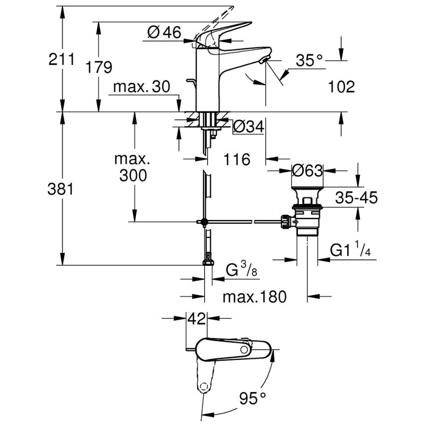 GROHE 24328001 - Praustuvo maišytuvas SWIFT 179 mm, blizgus chromas
