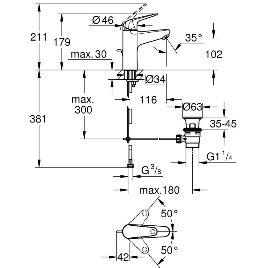 GROHE 24328001 - Praustuvo maišytuvas SWIFT 179 mm, blizgus chromas