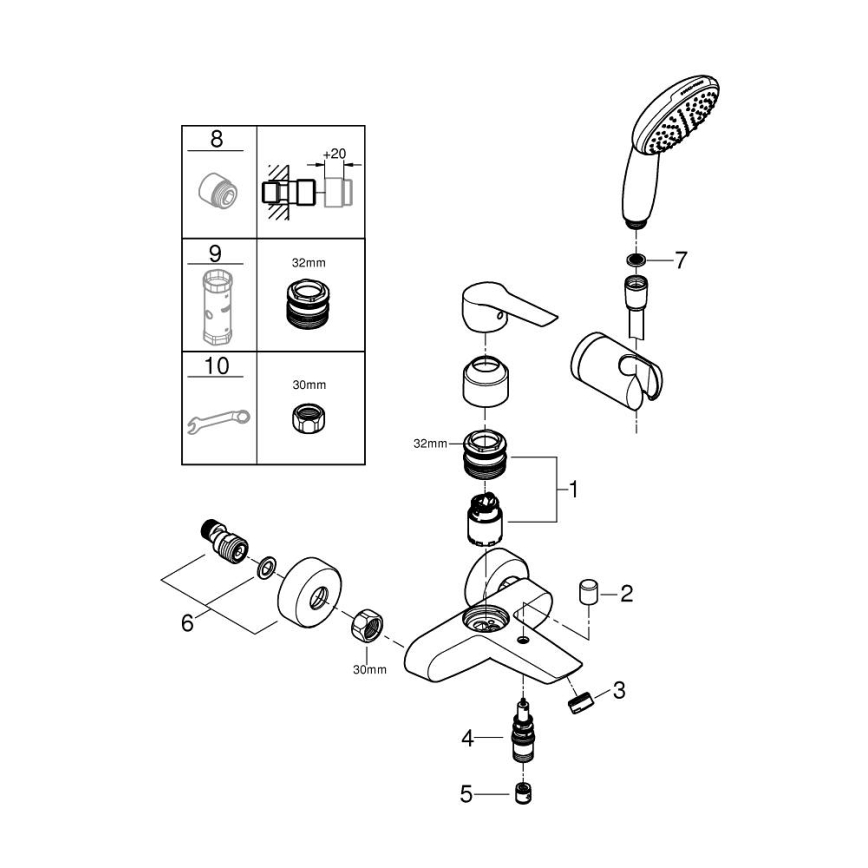 GROHE 25283002 - Vonios maišytuvas su priedais DN 15 blizgus chromas