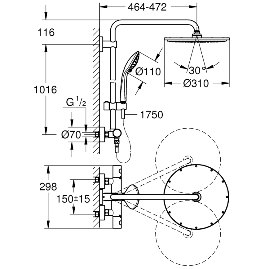 GROHE 26075AL0 - Dušo sistema EUPHORIA SYSTEM 310 450 mm grafitas