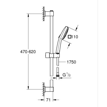 GROHE 26096001 - VITALIO COMFORT 110 dušo komplektas, 600 mm, blizgus chromas
