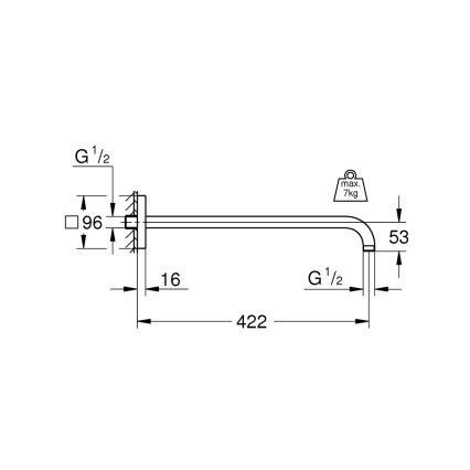 GROHE 26145000 - RAINSHOWER sieninis dušo laikiklis, 422 mm, blizgus chromas